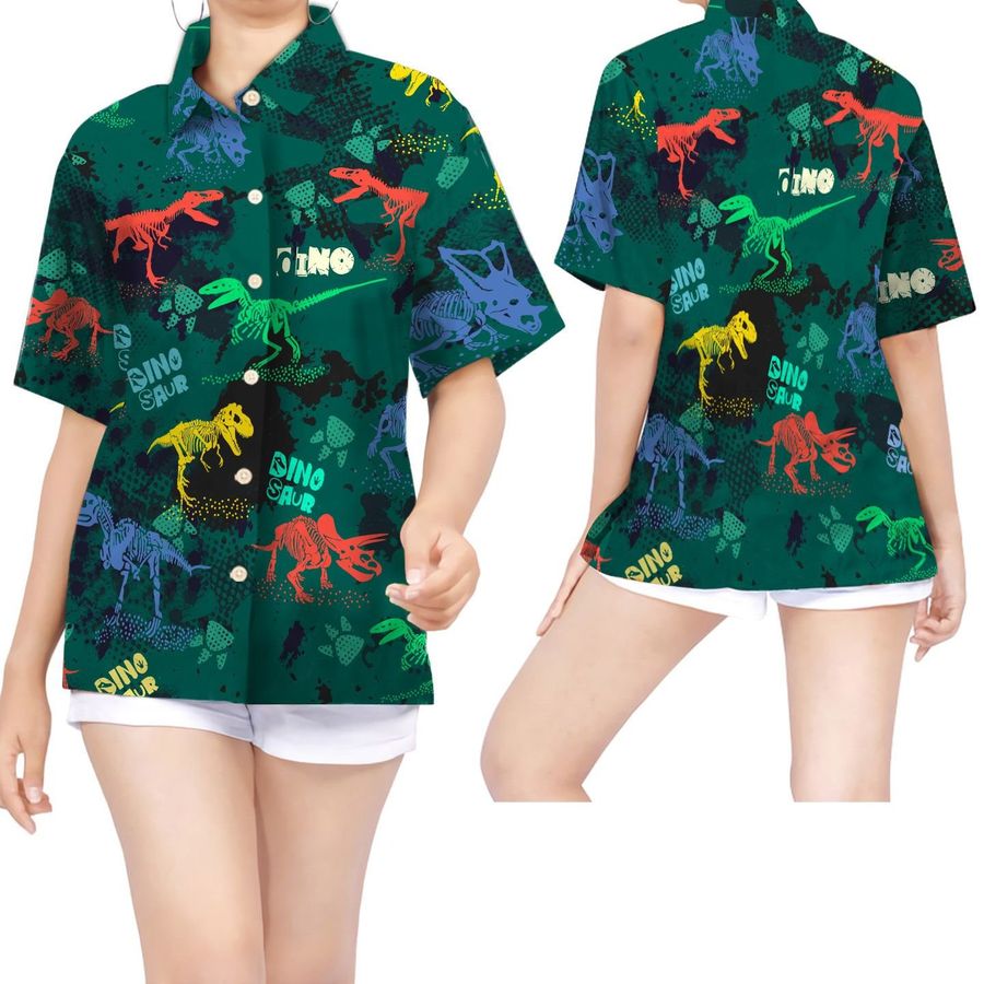 Colorful Dinosaurs Vintage Design Women Hawaiian Shirt