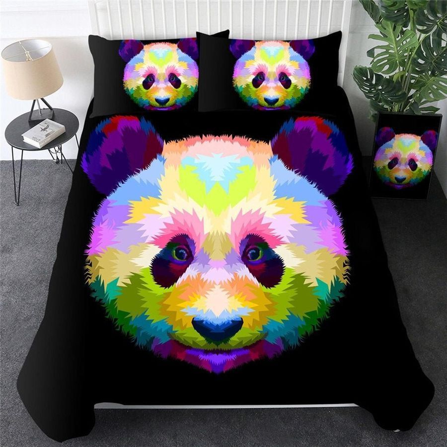 Colorful Panda Panda Face Quilt Cover Bedding Set Kawaii Panda Rainbow Bedroom Cover