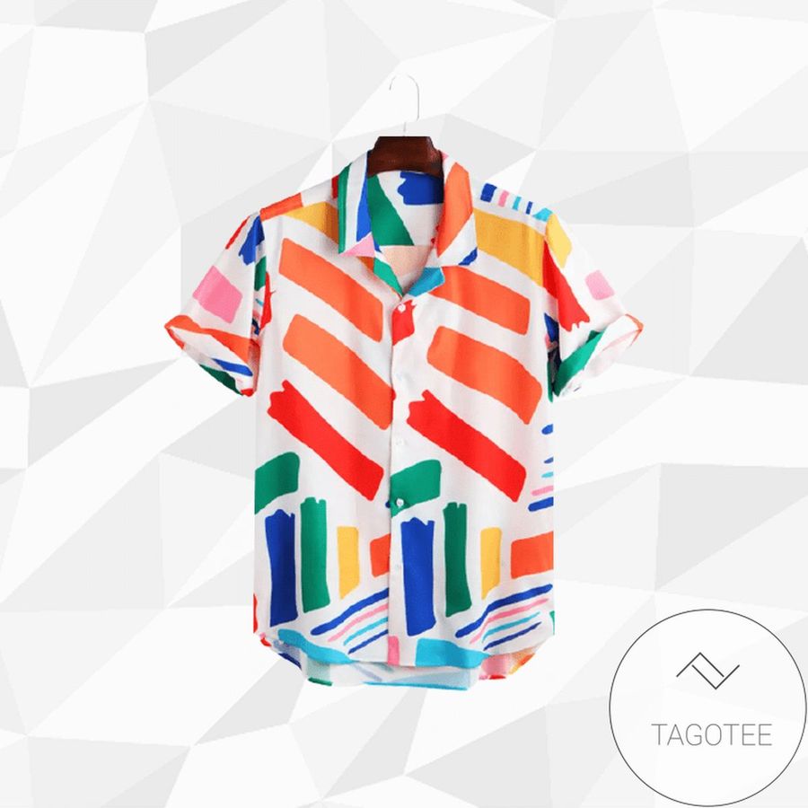Colorful Rainbox Diagonal Stripes Unisex Authentic Hawaiian Shirt 2022s V