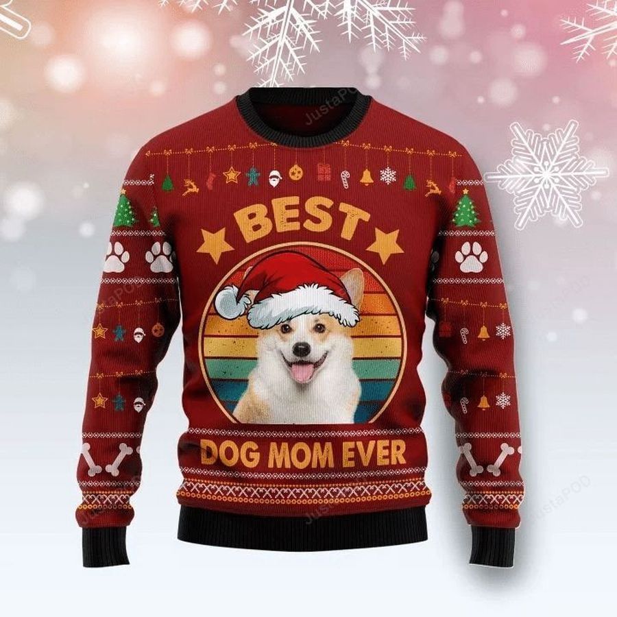 Corgi Best Dog Mom Ever Ugly Christmas Sweater All Over