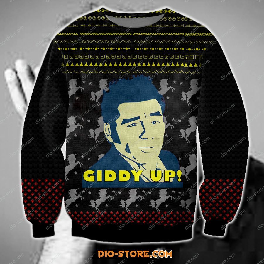 Cosmo Kramer Giddy Up 3D Print Ugly Christmas Sweater Hoodie All Over Printed Cint10020, All Over Print, 3D Tshirt, Hoodie, Sweatshirt, Long Sleeve