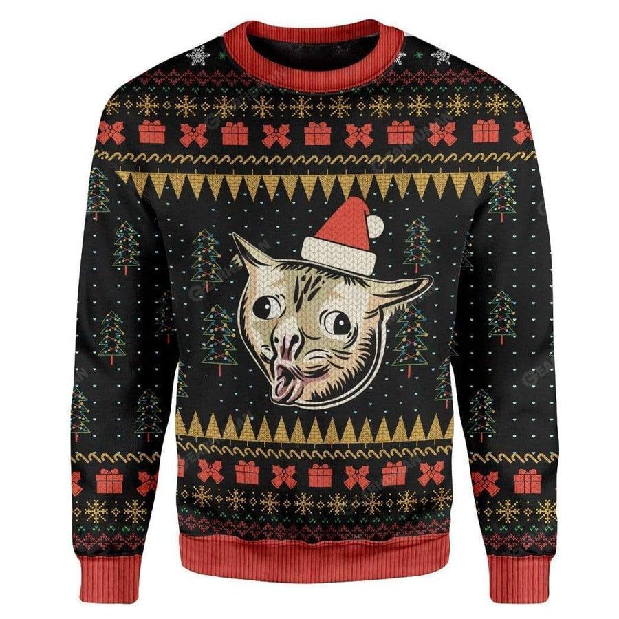 Coughing Cat Meme Ugly Christmas Sweater All Over Print Sweatshirt