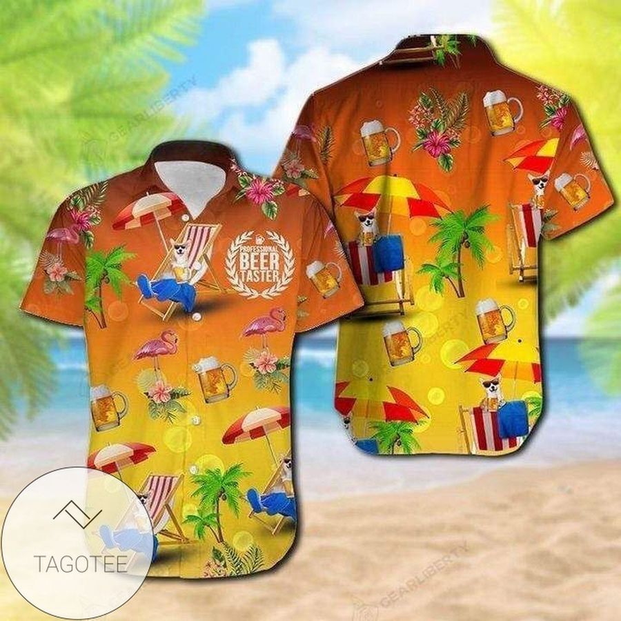 Cover Your Body With Amazing Professional Beer Taster Corgi On The Beach Authentic Hawaiian Shirt 2022s