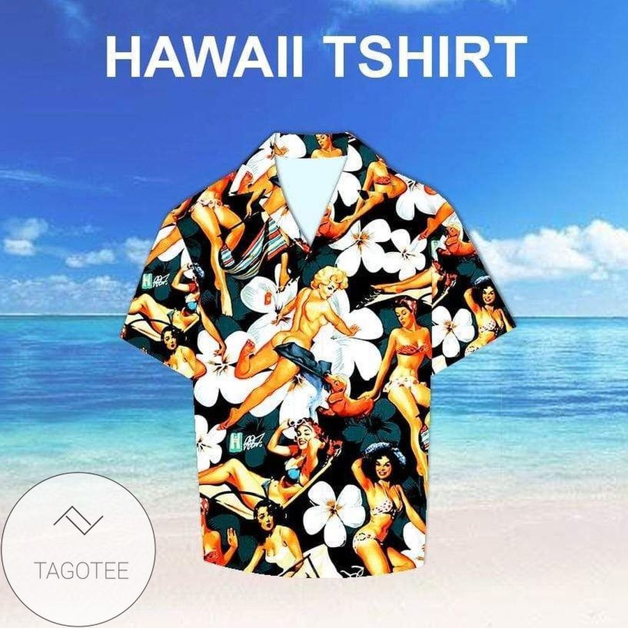 Cover Your Body With Amazing Sexy Girls Retro Orange Tropical Hawaiian Aloha Shirts