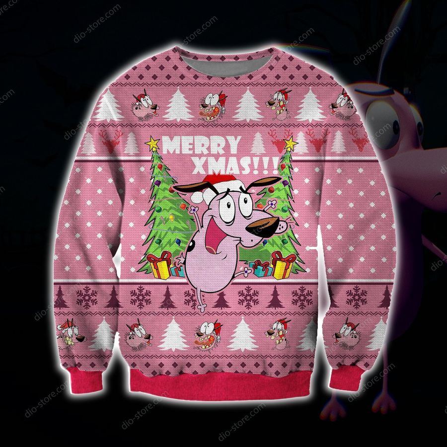 Cowardly Dog 3D Knitting Pattern 3D Print Ugly Christmas Sweater Hoodie All Over Printed Cint10598, All Over Print, 3D Tshirt, Hoodie, Sweatshirt