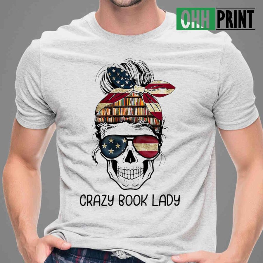 Crazy Book Lady Skull Sunglass Tshirts White
