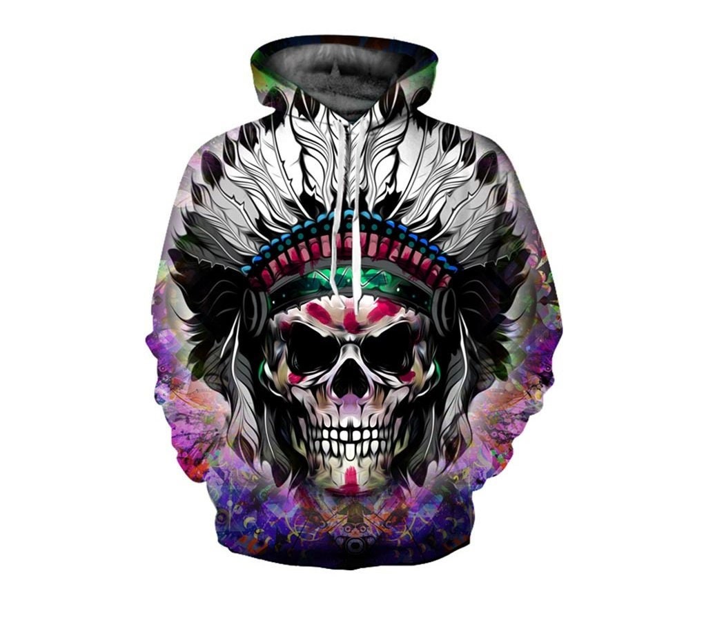 Creative Indigenous Skull Paint All Over Print Hoodie  Colorful 3D Quality Sweatshirt  Gift  Adults and Teenagers Unisex  FREE SHIPPING!