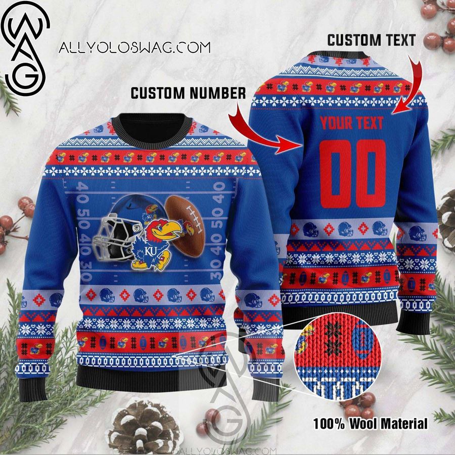 Custom Kansas Jayhawks NCAA Knitting Pattern Ugly Christmas Sweater
