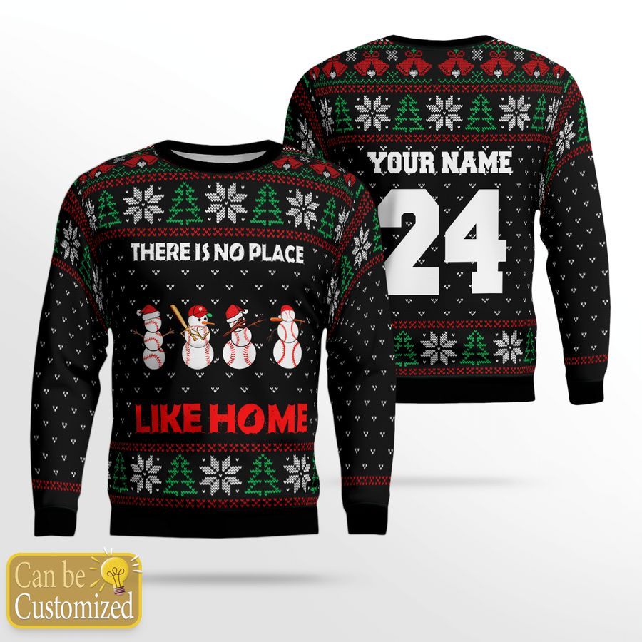 Custom Name and Number There is no place like home Baseball 3D Ugly Sweater