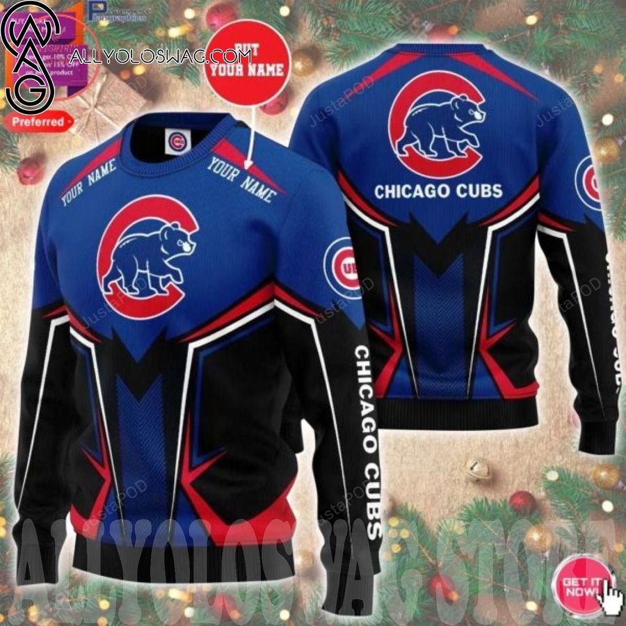 Custom Name Chicago Cubs For Fans Ugly Christmas Sweater