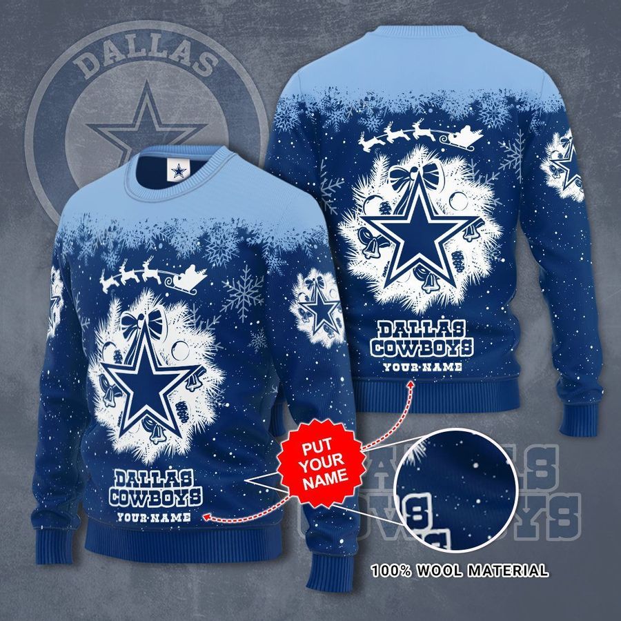 Custom Name Dallas Cowboy Snow Christmas Sweater