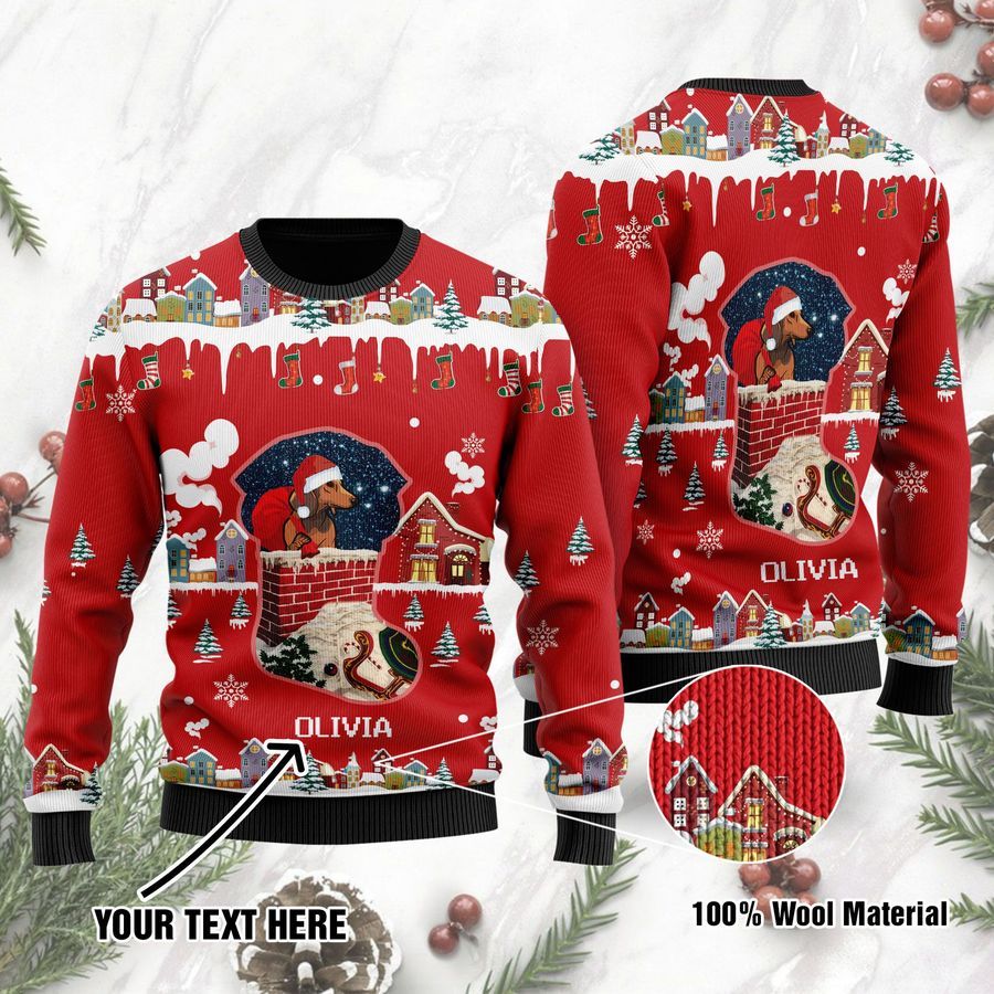 Custom Name Funny Dachshund Santa Claus Ugly Sweater