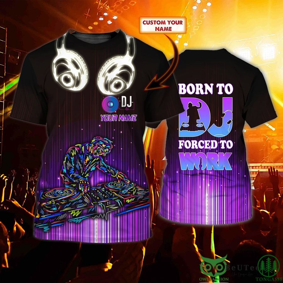 Custom Name Gradient Purple Born to DJ 3D Tshirt