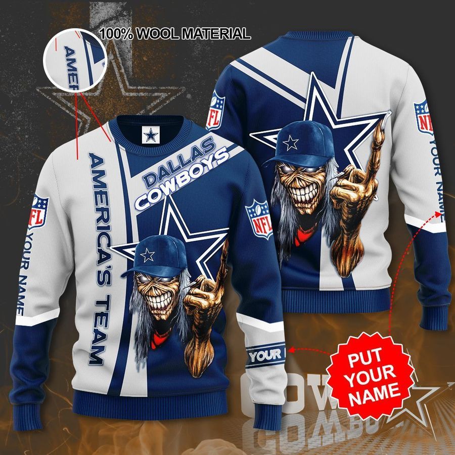 Custom Name NFL Dallas Cowboys Skull Sweater