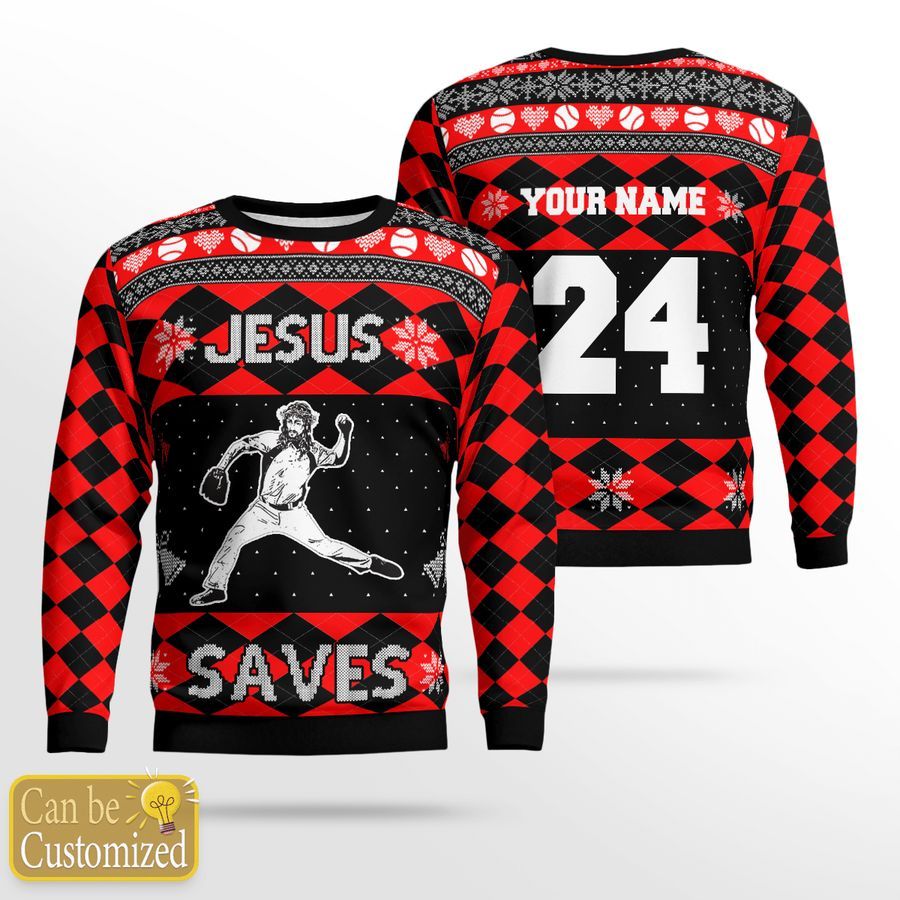 Custom Name Number Jesus Save Baseball Sweatshirt and ugly sweater