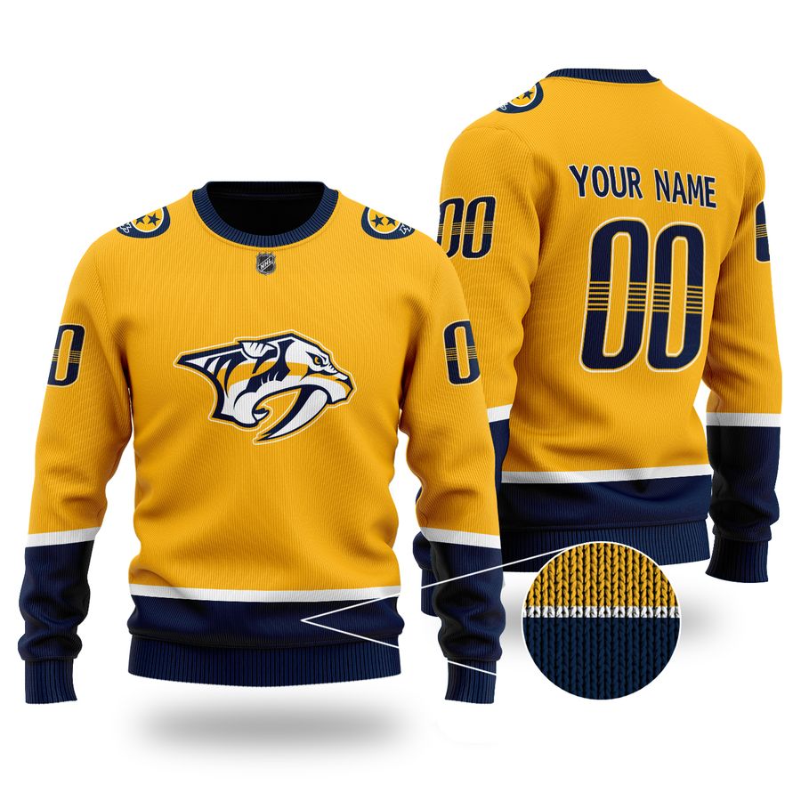 Custom Name Number NASHVILLE PREDATORS NHL yellow sweater