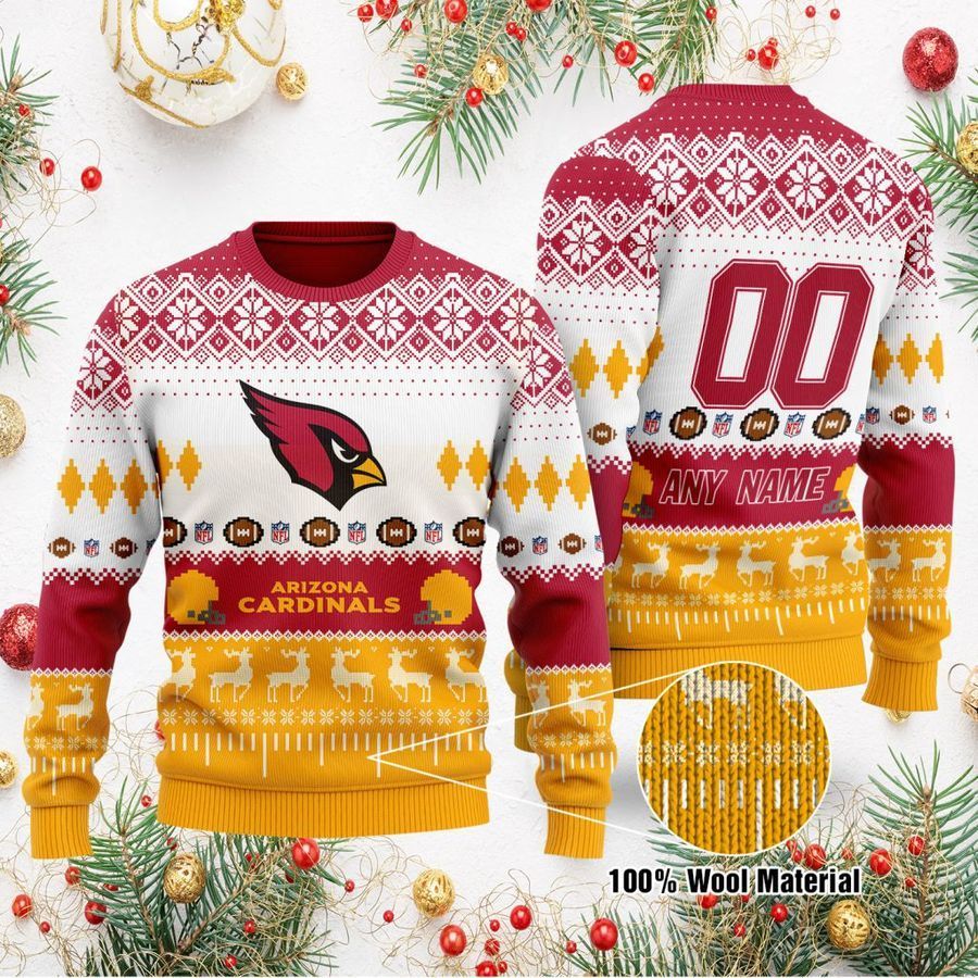 Custom Name Number NFL Arizona Cardinals playing field Ugly Christmas Sweater