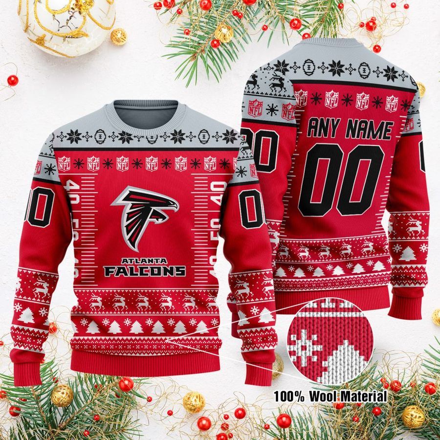 Custom Name Number NFL logo Atlanta Falcons Ugly Christmas Sweater