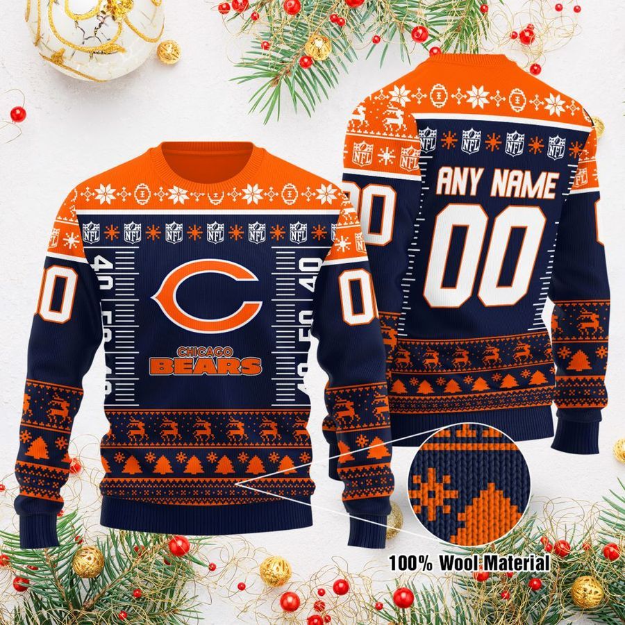 Custom Name Number NFL logo Chicago Bears Ugly Christmas Sweater