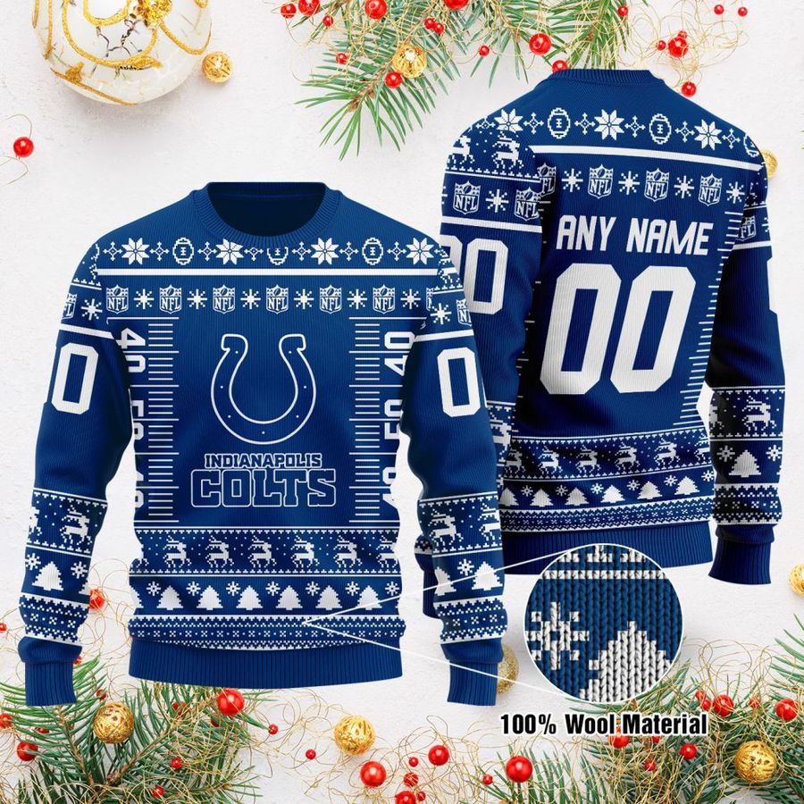 Custom Name Number NFL logo Indianapolis Colts Ugly Christmas Sweater