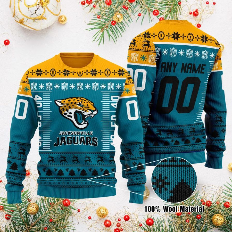 Custom Name Number NFL logo Jacksonville Jaguars Ugly Christmas Sweater