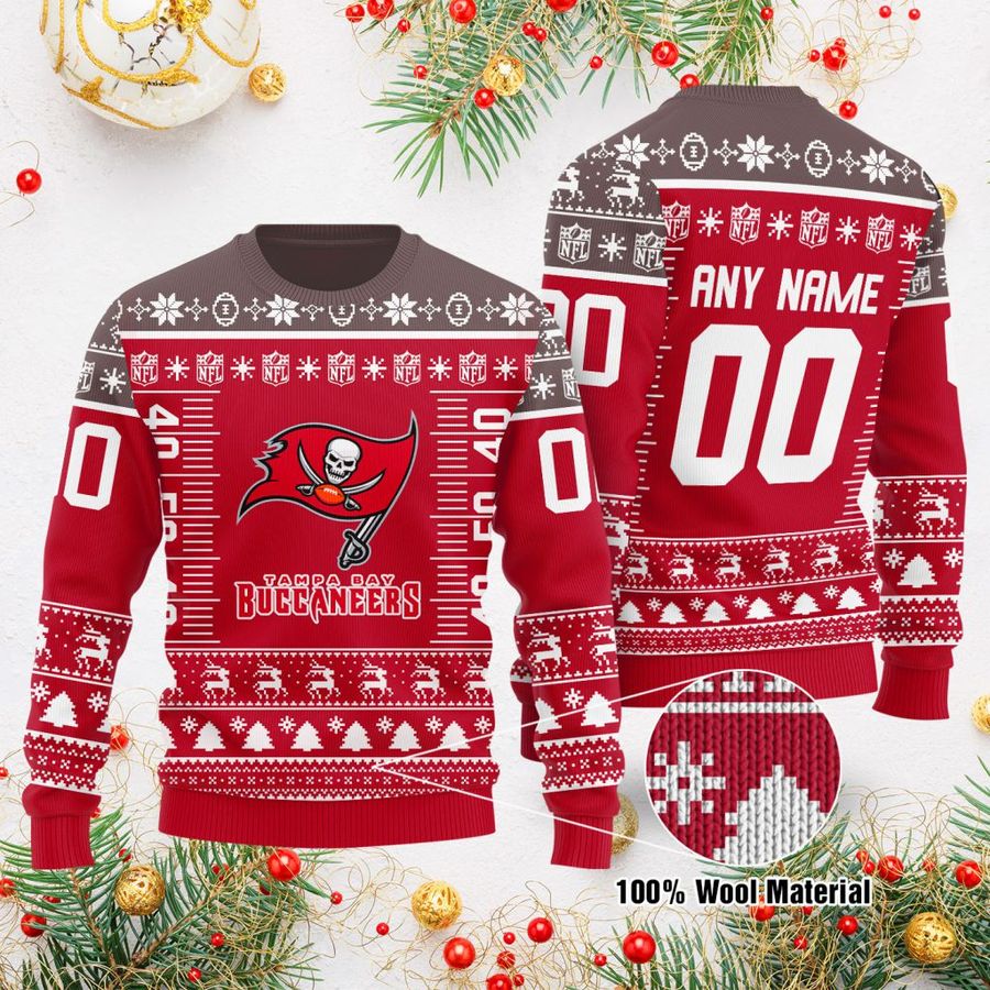 Custom Name Number NFL logo Tampa Bay Buccaneers Ugly Christmas Sweater