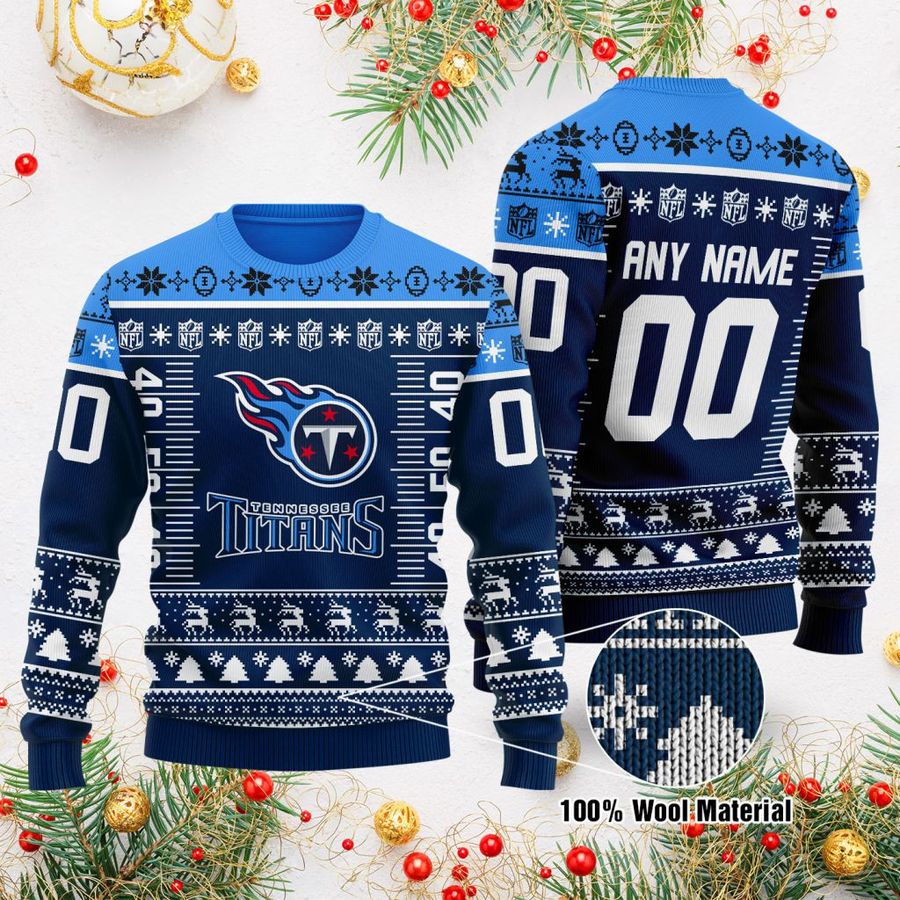 Custom Name Number NFL logo Tennessee Titans Ugly Christmas Sweater
