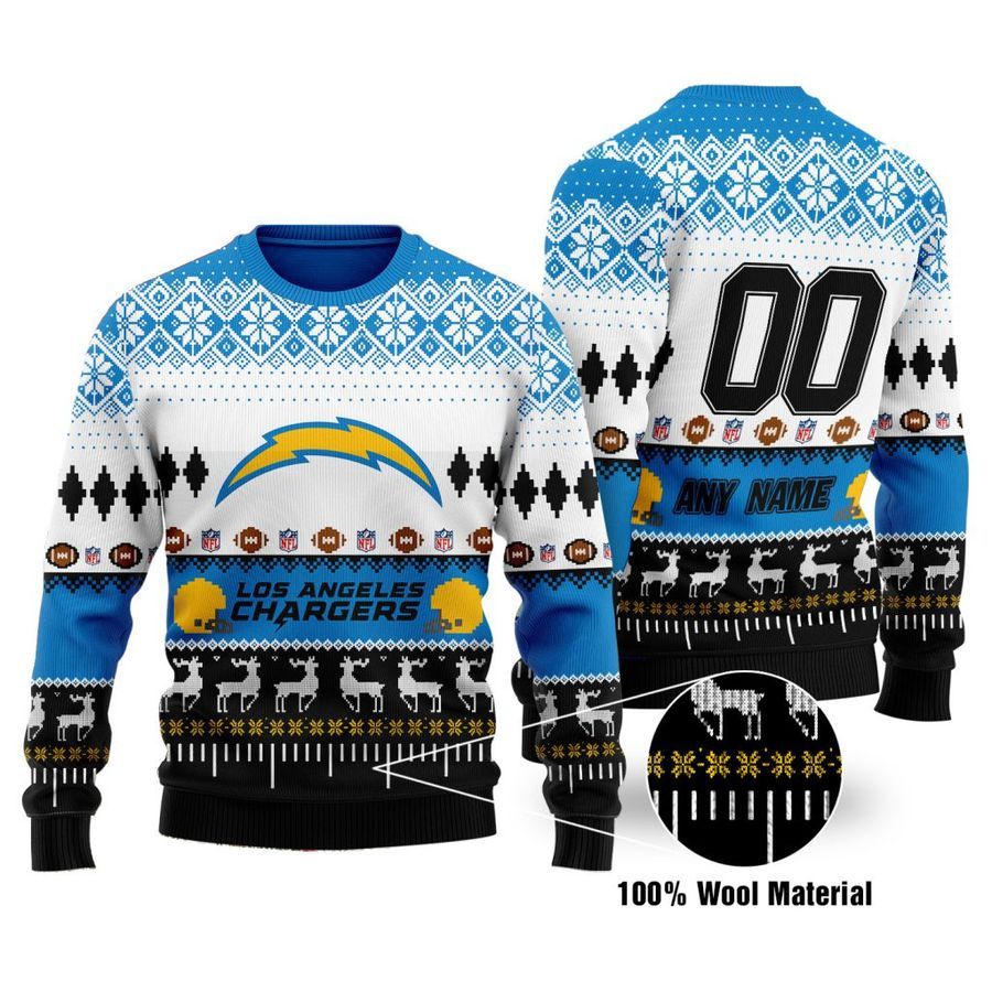 Custom Name Number NFL Los Angeles Rams playing field Ugly Christmas Sweater