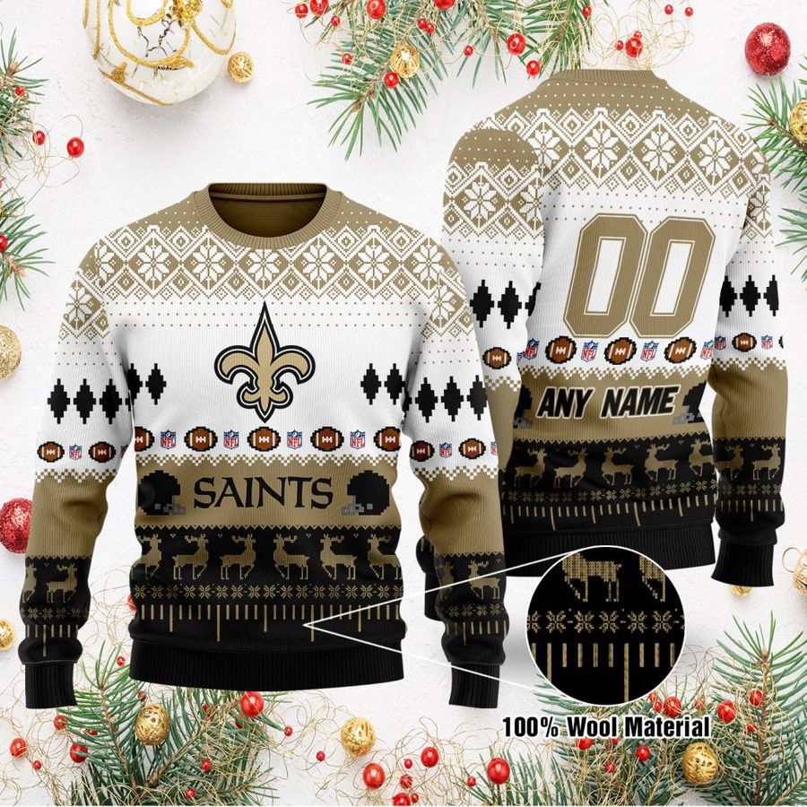 Custom Name Number NFL New Orleans Saints playing field Ugly Christmas Sweater