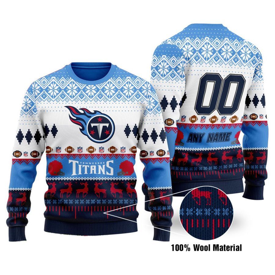 Custom Name Number NFL Tennessee Titans playing field Ugly Christmas Sweater