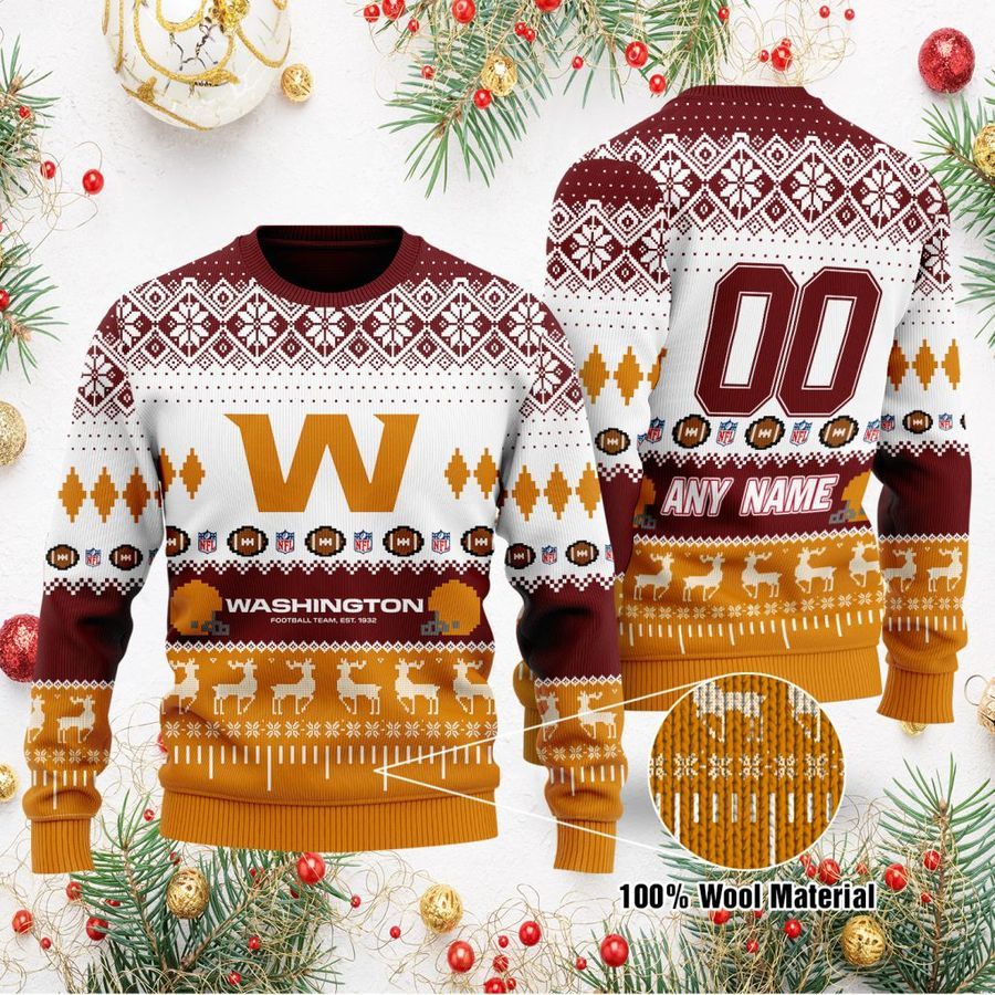 Custom Name Number NFL Washington Football Team playing field Ugly Christmas Sweater