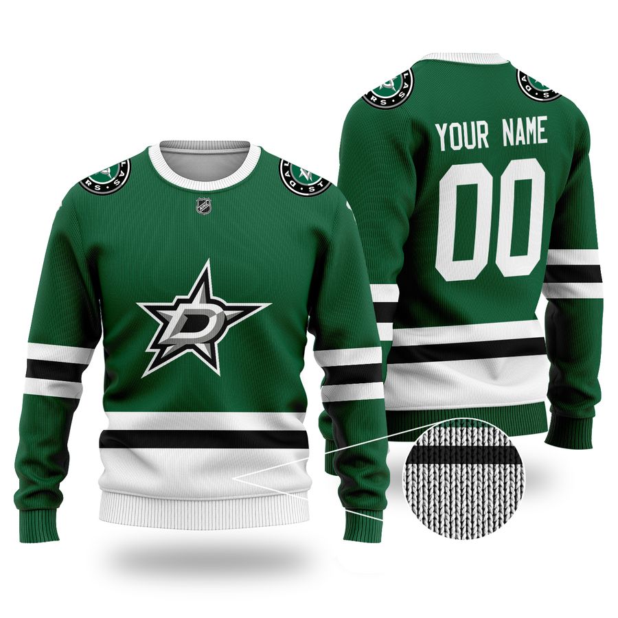 Custom Name Number NHL DALLAS STARS green Sweater