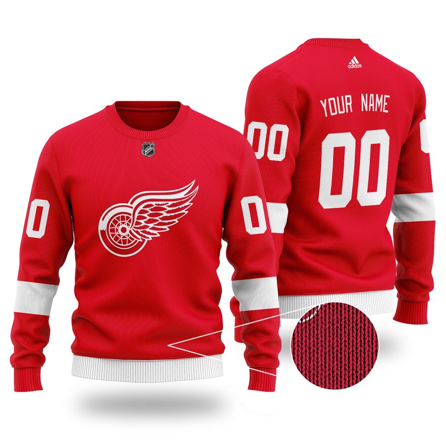 Custom Name Number NHL DETROIT RED WINGS red Sweater