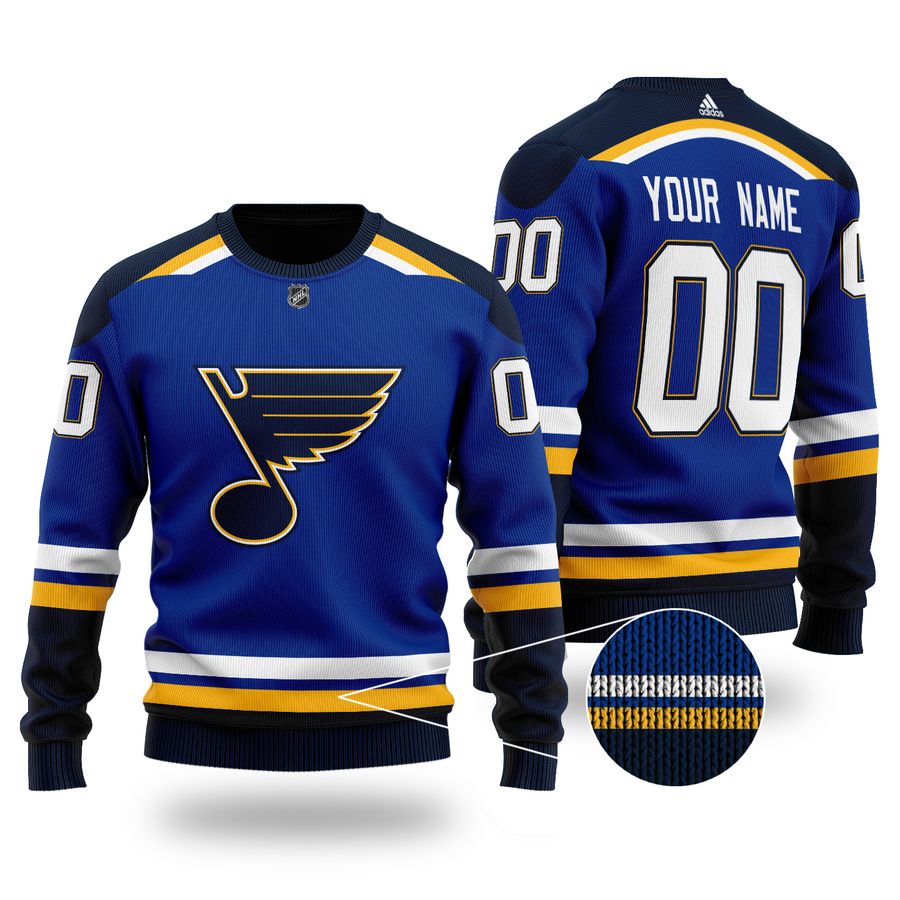 Custom Name Number NHL ST LOUIS BLUES blue Sweater