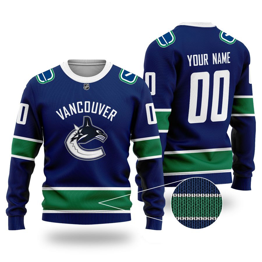 Custom Name Number VANCOUVER CANUCKS NHL big logo Sweater