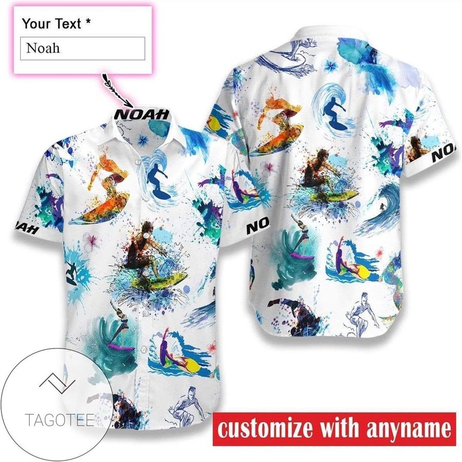 Custom Name Water Color Surfing Hawaiian Aloha Shirts