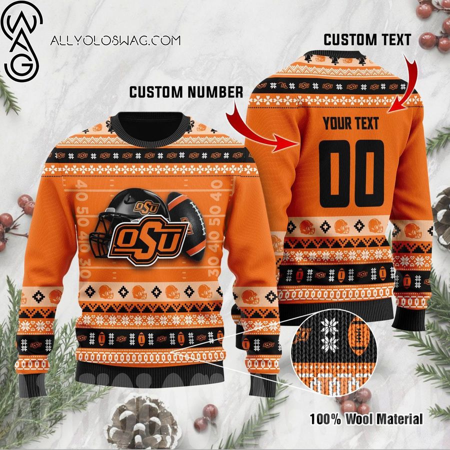 Custom Oklahoma State Cowboys Football Team Logo Ugly Christmas Sweater