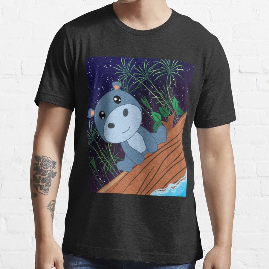 Cute Baby Hippo Sitting On A Water Log Essential T-Shirt