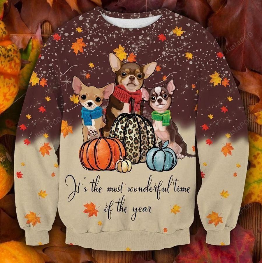 Cute Chihuahua Thanksgiving Ugly Christmas Sweater All Over Print Sweatshirt