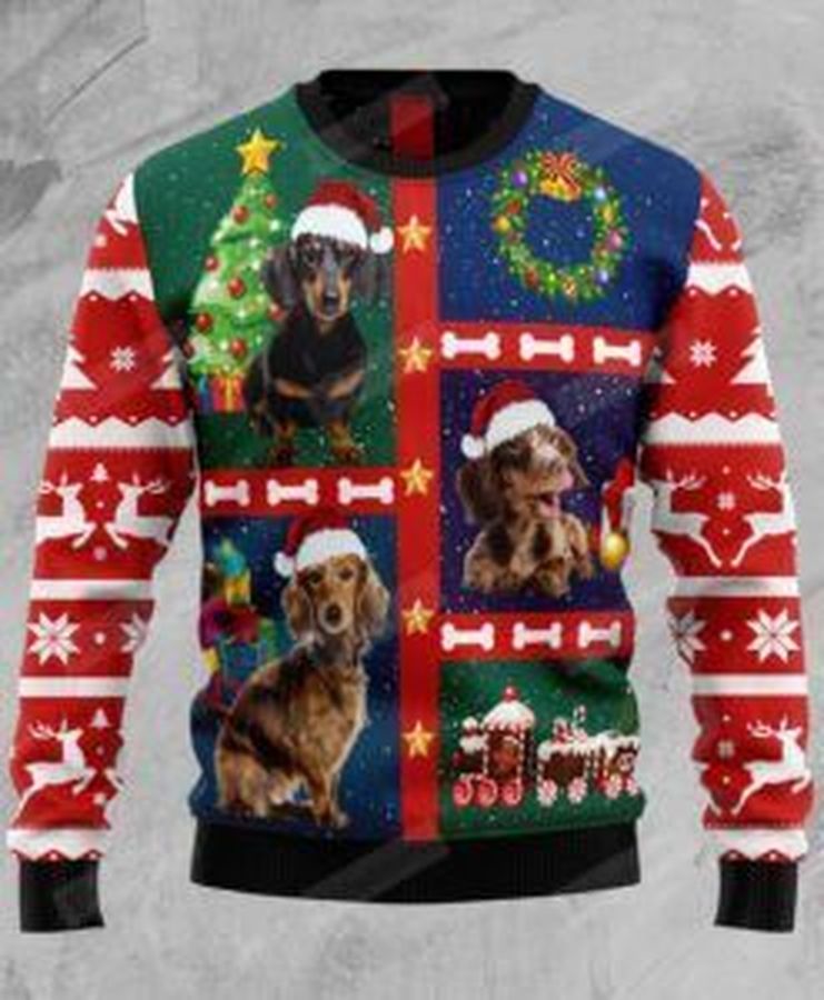 Cute Dachshund Ugly Christmas Sweater, All Over Print Sweatshirt