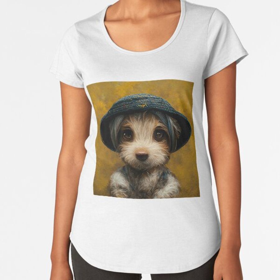 Cute Dog Wearing a Hat Portrait Premium Scoop T-Shirt