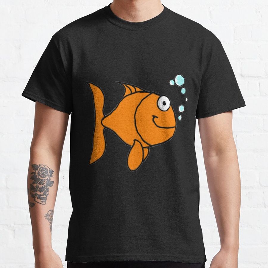 Cute Happy Big Eyed Orange Fish with Bubbles - Bibble Babble Pets   Classic T-Shirt