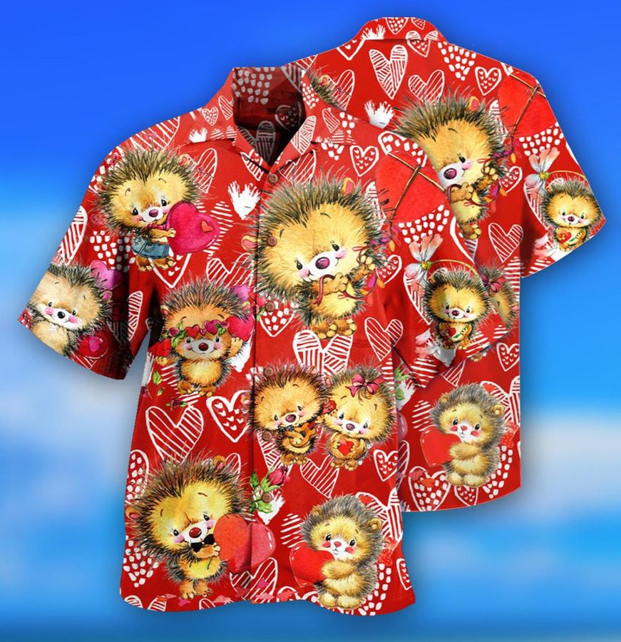 Cute Hedgehog On Valentines Day Hawaiian Shirt