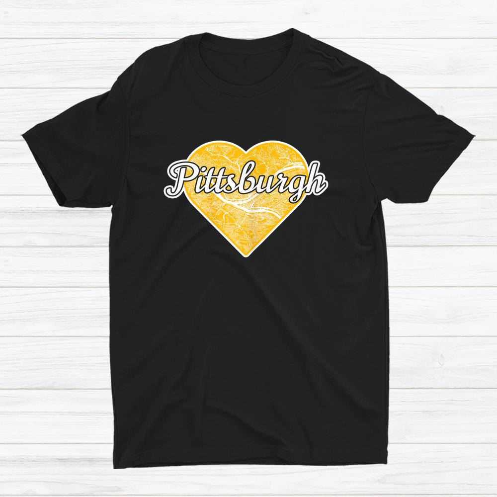 Cute I Love Pittsburgh Yellow Street Map Heart Shirt