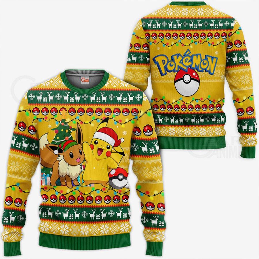 Cute Pokemon Pikachu Ugly Pokemon Christmas Happy Xmas Wool Knitted Sweater