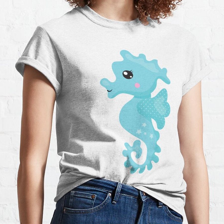 Cute Seahorse, Little Seahorse, Blue Seahorse Classic T-Shirt