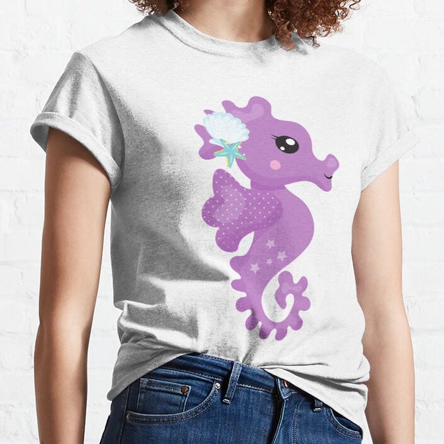 Cute Seahorse, Purple Seahorse, Starfish, Seashell Classic T-Shirt
