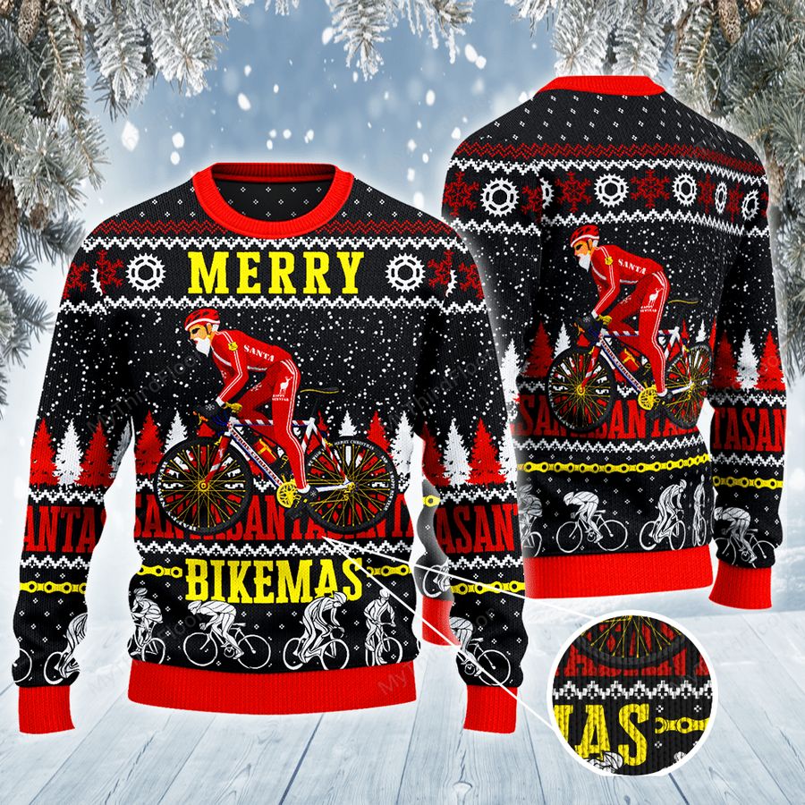 Cycling Lovers Gift Merry Bikemas All Over Print 3D Ugly Sweater