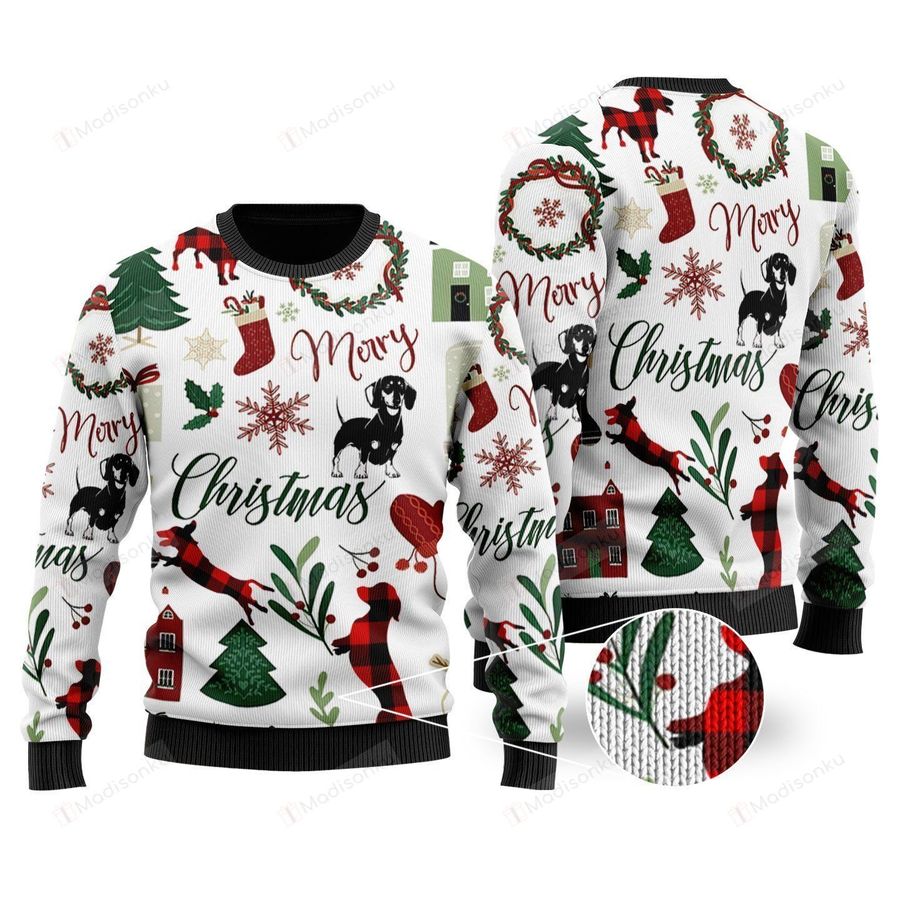Dachshund Dog Ugly Christmas Sweater, All Over Print Sweatshirt