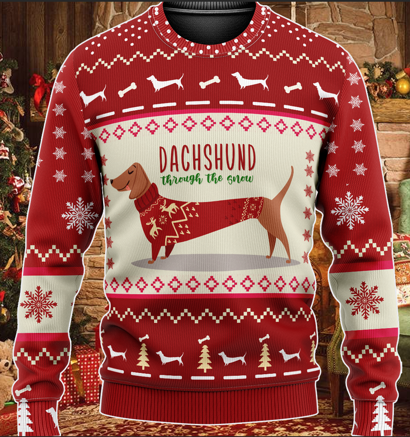 Dachshund Through The Snow Christmas Ugly Sweater.png